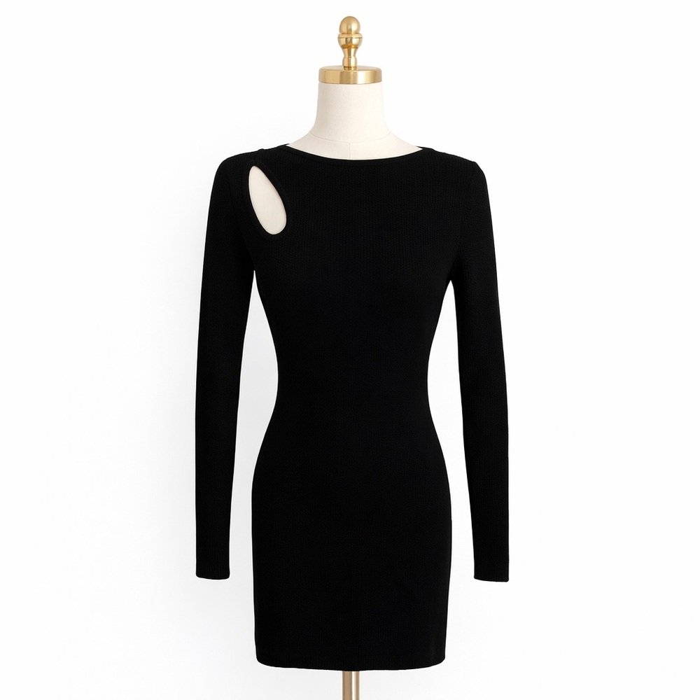 The Kooples Black Long Sleeve Cutout Knit Dress